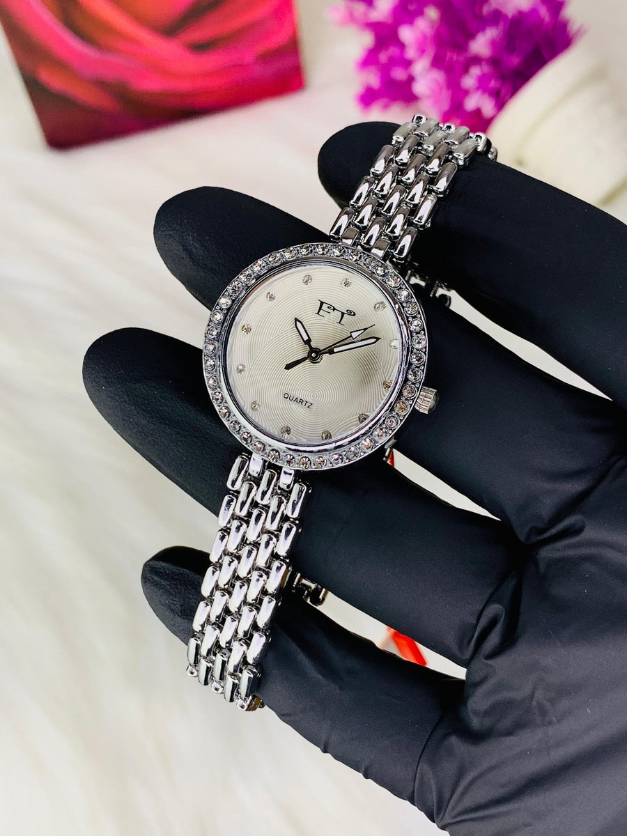 FT Forever Times Ladies Crystal Watch – Silver Diamond Bezel Edition