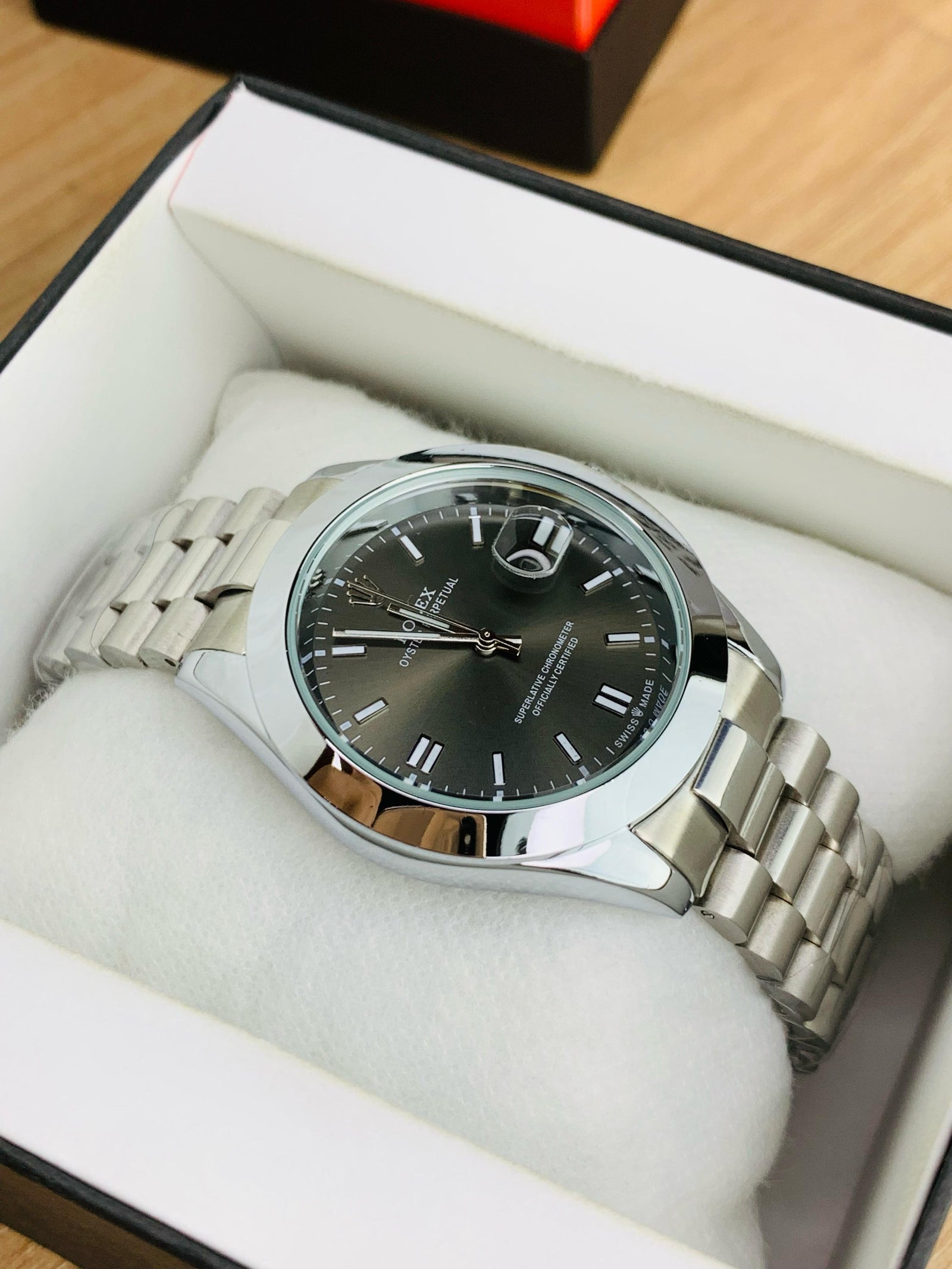 Rolex Oyster Perpetual – Silver Black Dial | Date Edition Auretimes